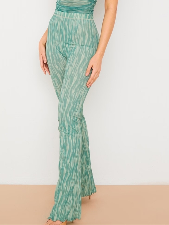 House of CB Pants - House of CB Erin Mesh Flared Trousers in Ivy Print